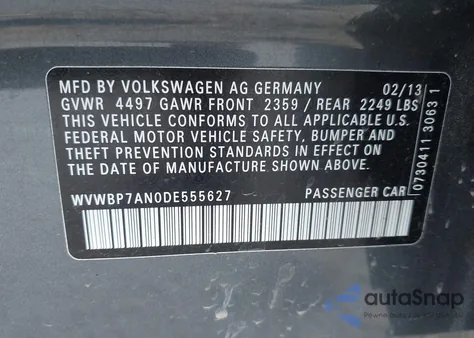 2013 Volkswagen Cc 2.0T Sport z USA, uszkodzony, nr VIN WVWBP7AN0DE555627